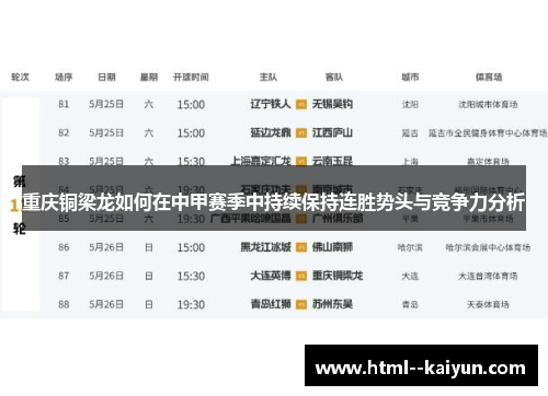重庆铜梁龙如何在中甲赛季中持续保持连胜势头与竞争力分析