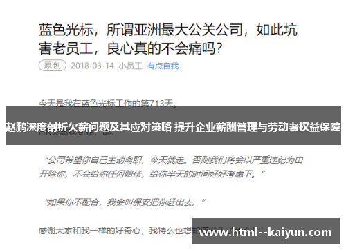 赵鹏深度剖析欠薪问题及其应对策略 提升企业薪酬管理与劳动者权益保障 赵鹏深度剖析欠薪问题及其应对策略 提升企业薪酬管理与劳动者权益保障